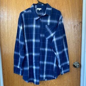 Blue Plaid Button-Up distressed Shirt